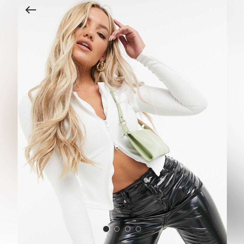 Missguided Black Collar Double Zipper Crop Shirt